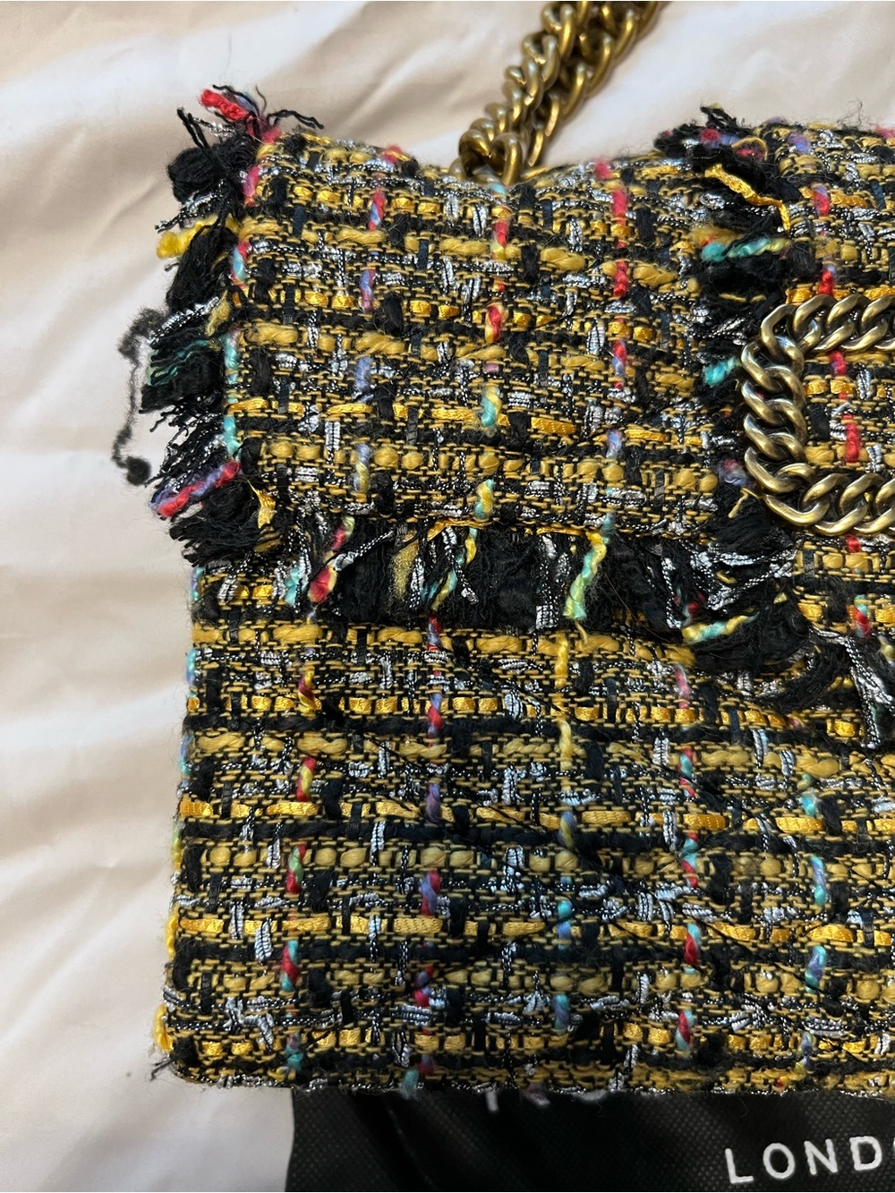 Kurt Geiger London Mayfair Tweed Multi Color Chain-Detail Shoulder Bag - Picture 3 of 13
